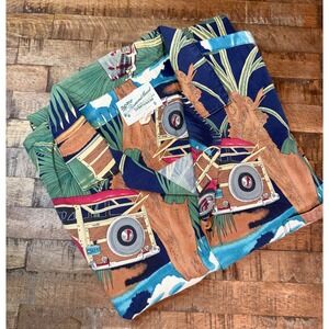 Diamond Head Sportswear Hawaiian Shirt Mens L Blue Woody Car Palm Tree Hawaii